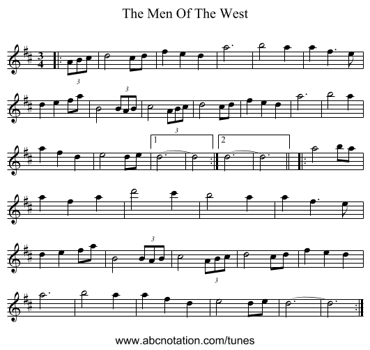 The Men Of The West - staff notation