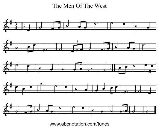 The Men Of The West - staff notation