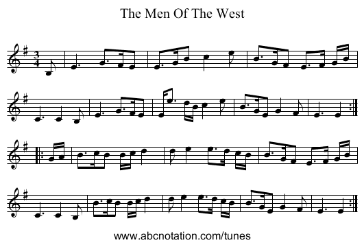 The Men Of The West - staff notation