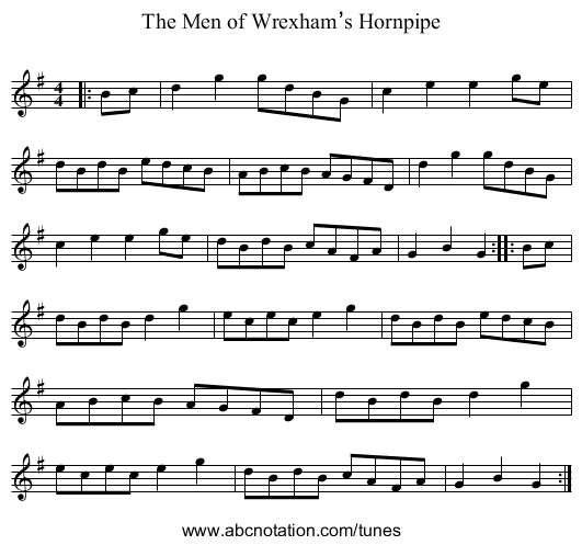 The Men of Wrexham’s Hornpipe - staff notation
