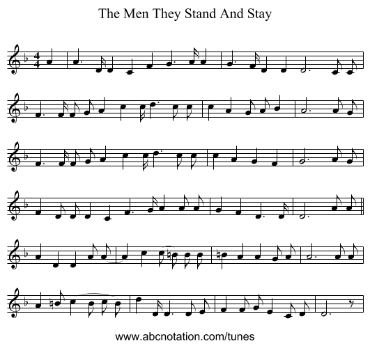 The Men They Stand And Stay - staff notation