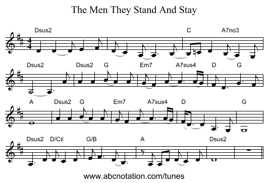 The Men They Stand And Stay - staff notation