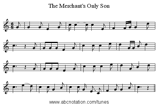 The Merchant's Only Son - staff notation