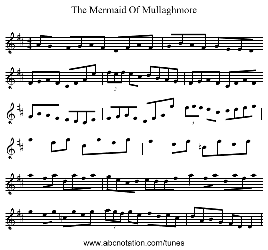 The Mermaid Of Mullaghmore - staff notation