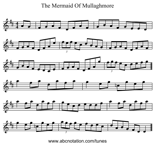 The Mermaid Of Mullaghmore - staff notation