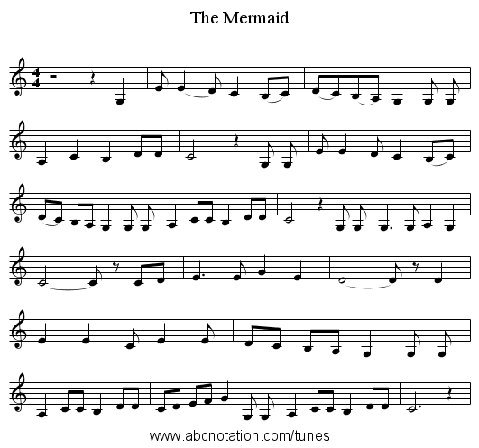 The Mermaid - staff notation