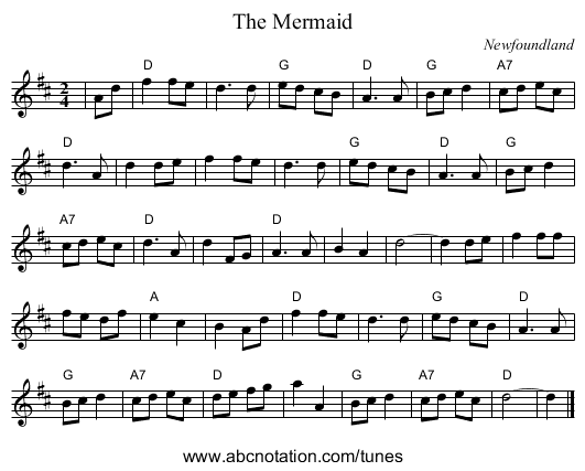 The Mermaid - staff notation