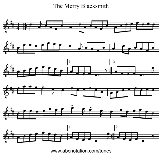 The Merry Blacksmith - staff notation