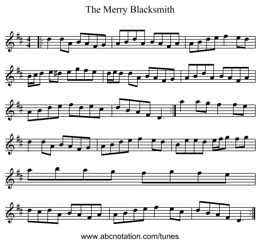 The Merry Blacksmith - staff notation