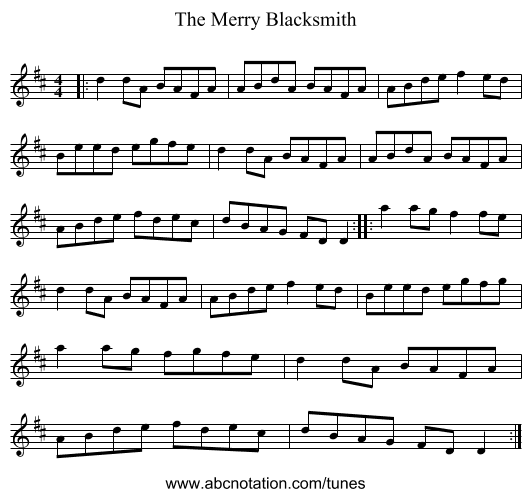 The Merry Blacksmith - staff notation