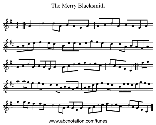 The Merry Blacksmith - staff notation