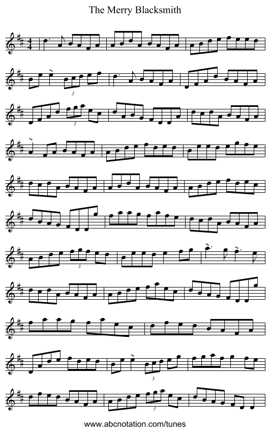 The Merry Blacksmith - staff notation