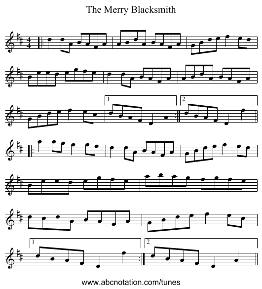 The Merry Blacksmith - staff notation