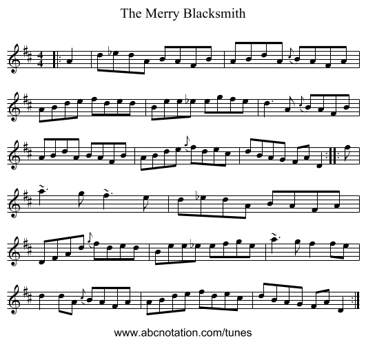 The Merry Blacksmith - staff notation