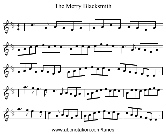 The Merry Blacksmith - staff notation
