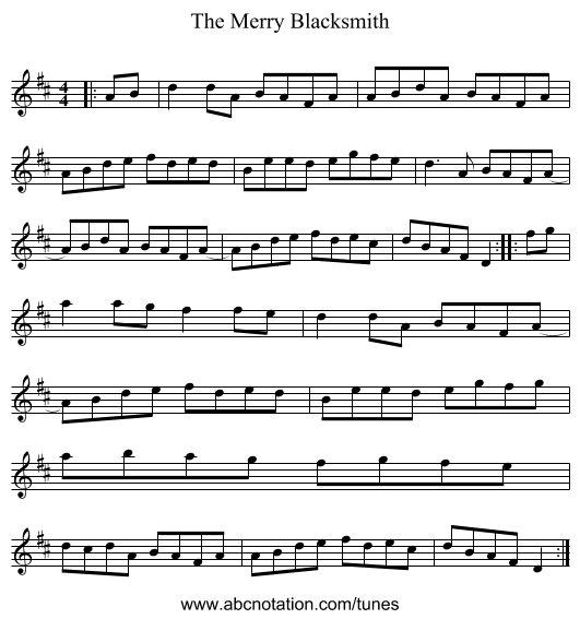 The Merry Blacksmith - staff notation