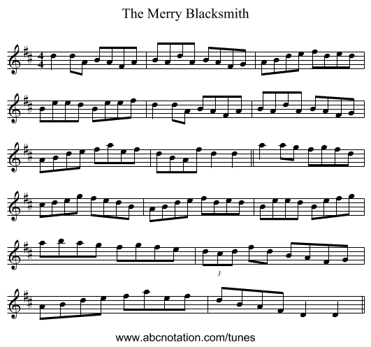 The Merry Blacksmith - staff notation