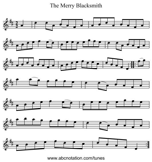The Merry Blacksmith - staff notation