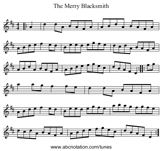 The Merry Blacksmith - staff notation