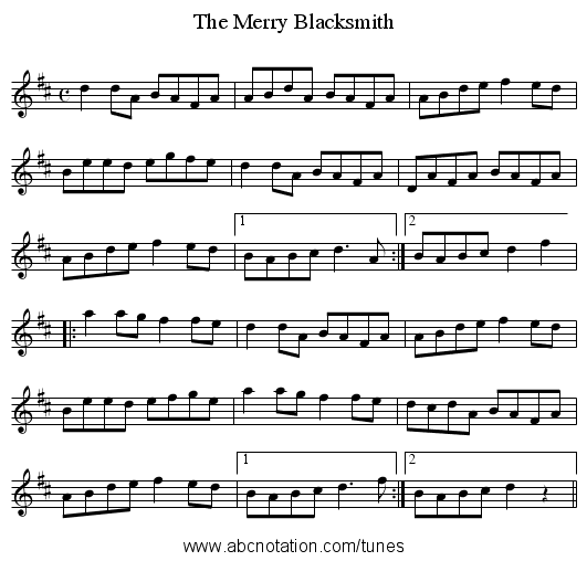 The Merry Blacksmith - staff notation