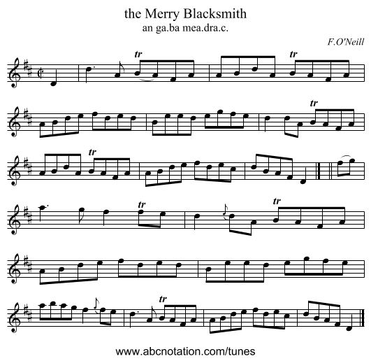 the Merry Blacksmith - staff notation