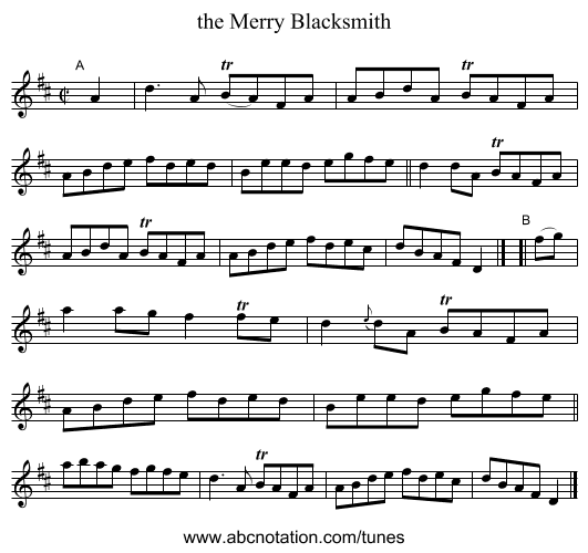 the Merry Blacksmith - staff notation