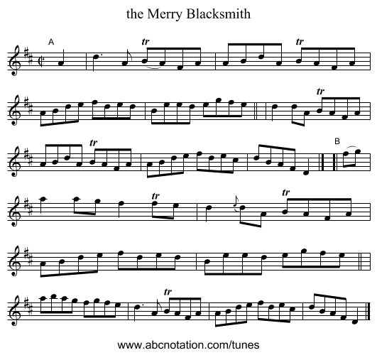 the Merry Blacksmith - staff notation