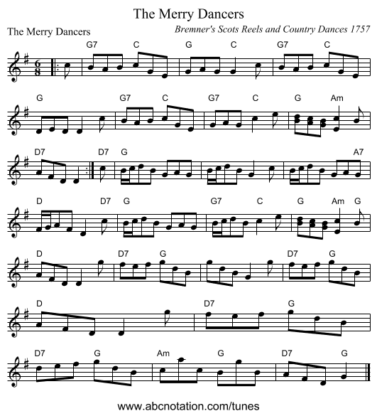 The Merry Dancers - staff notation