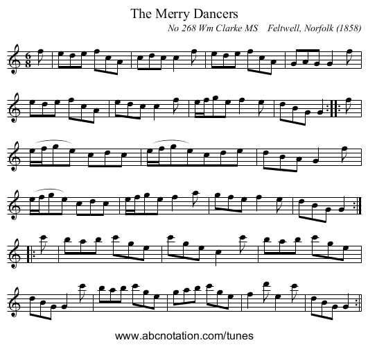 The Merry Dancers - staff notation