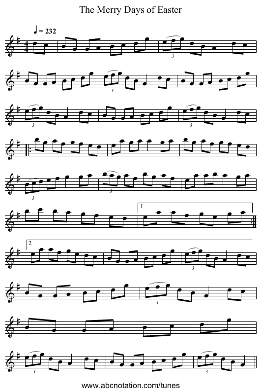 The Merry Days of Easter - staff notation
