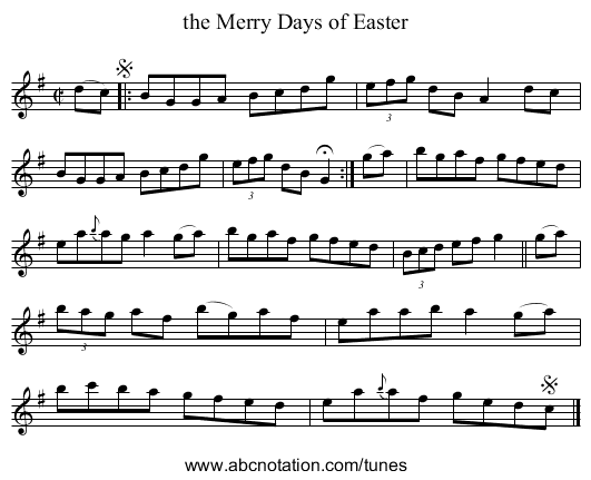 the Merry Days of Easter - staff notation