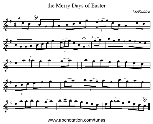 the Merry Days of Easter - staff notation