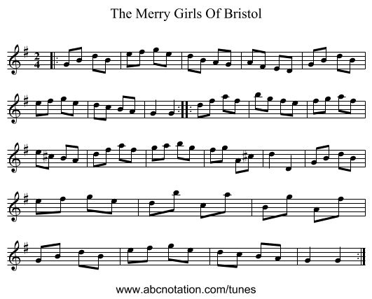 The Merry Girls Of Bristol - staff notation