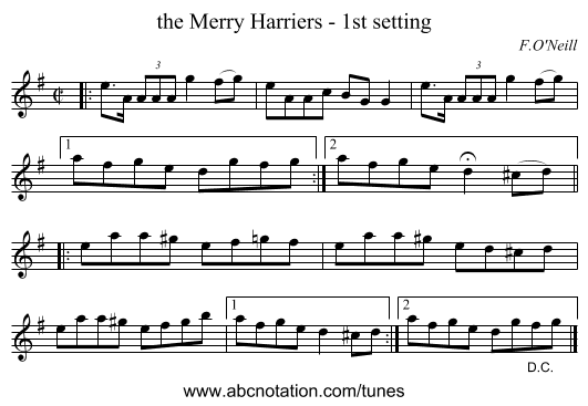 the Merry Harriers - 1st setting - staff notation