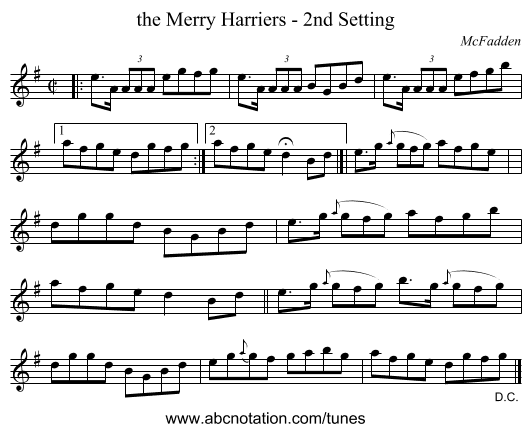 the Merry Harriers - 2nd Setting - staff notation