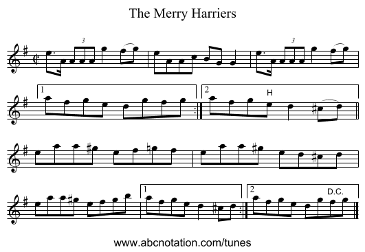 The Merry Harriers - staff notation
