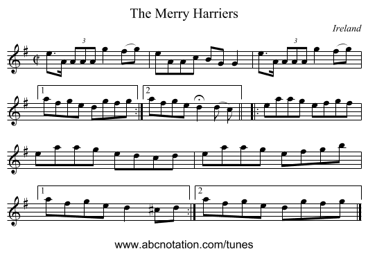 The Merry Harriers - staff notation