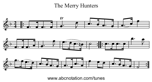 The Merry Hunters - staff notation