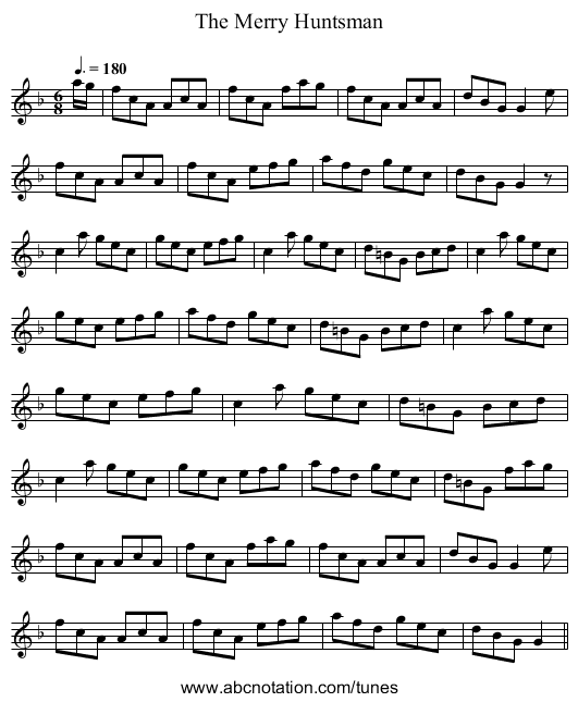 The Merry Huntsman - staff notation