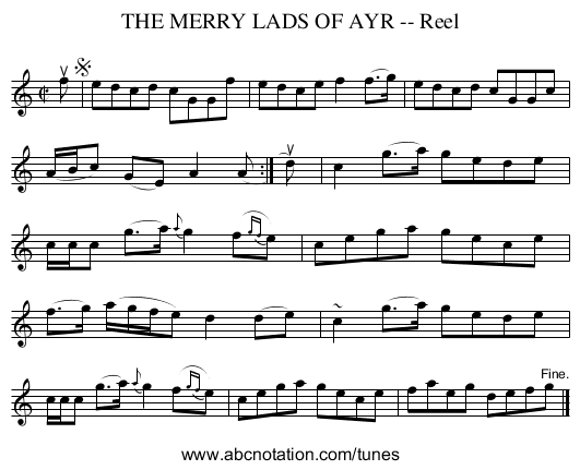 THE MERRY LADS OF AYR -- Reel - staff notation