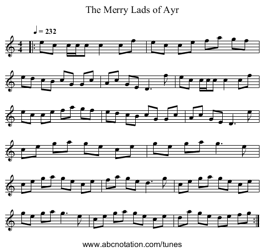 The Merry Lads of Ayr - staff notation
