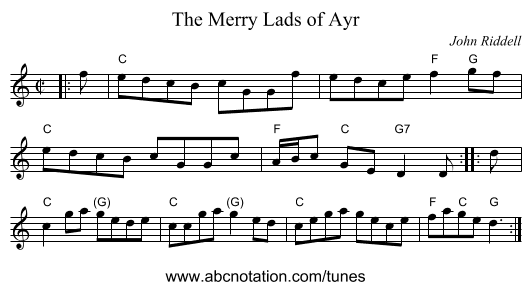 The Merry Lads of Ayr - staff notation
