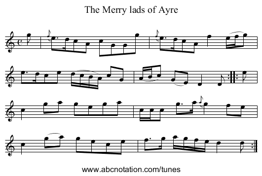 The Merry lads of Ayre - staff notation