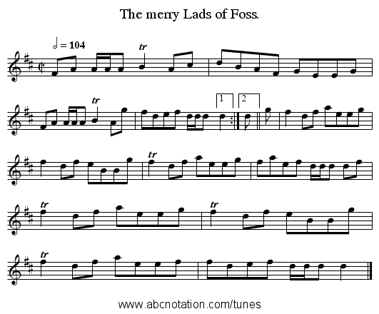 The merry Lads of Foss. - staff notation