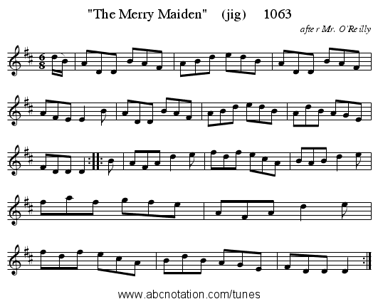 The Merry Maiden (jig) 1063 - staff notation