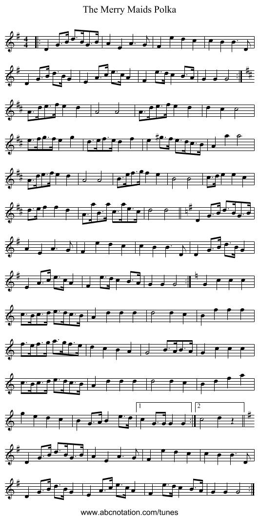 The Merry Maids Polka - staff notation