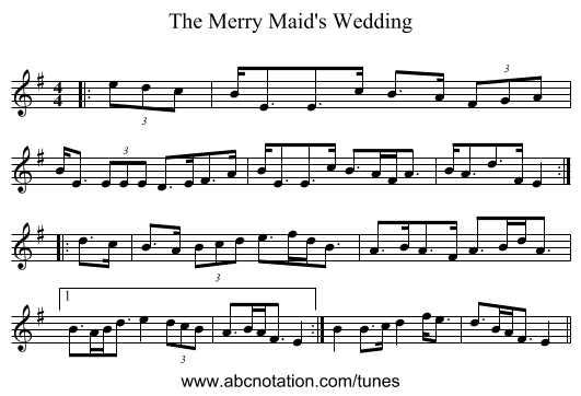 The Merry Maid's Wedding - staff notation