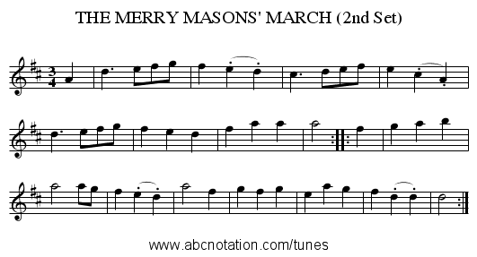 THE MERRY MASONS' MARCH (2nd Set) - staff notation