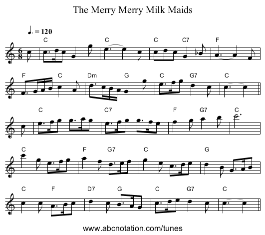 The Merry Merry Milk Maids - staff notation