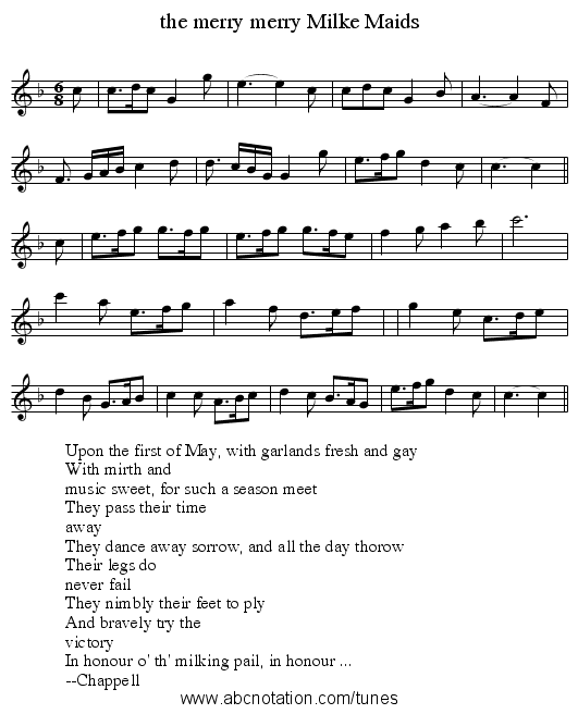 the merry merry Milke Maids - staff notation